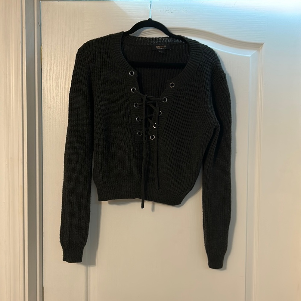 Grey Cropped Laces Pirate Forever 21 Baggy Sweater